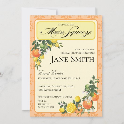 Citrus Themed Bridal Shower Invitation Einladung (Vorderseite)