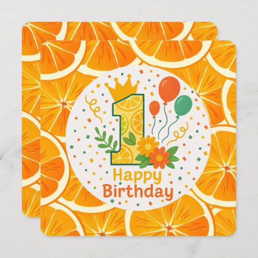 Citrus-Themed First Birthday Number "1" Dankeskarte (Vorne/Hinten)