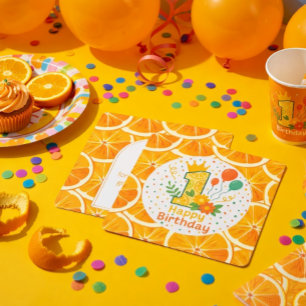 Citrus-Themed First Birthday Number "1" Dankeskarte