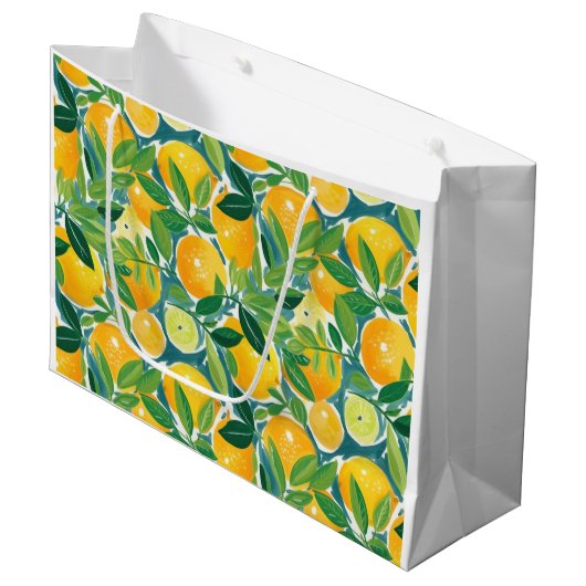 Citrus Tree Artisan Lemons Orange Limes farbenfroh Große Geschenktüte (Vorderseite Schrägansicht)