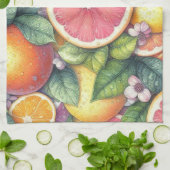 Citrus Vibrann Lemon & Orange Aquarellblume Geschirrtuch (Gefaltet)
