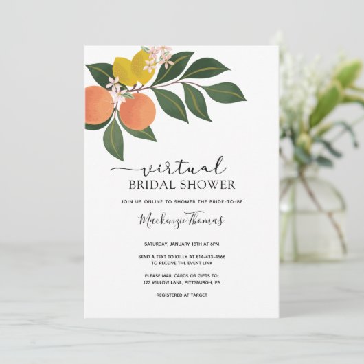 Citrus Virtual Brautparty Einladung (Stehend Vorderseite)