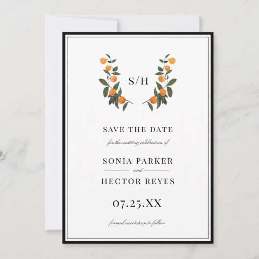 Citrus Wappen Monogram Save The Date (Vorderseite)