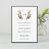 Citrus Wappen Monogram Save The Date (Stehend Vorderseite)