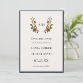 Citrus Wappen Monogram Save The Date (Stehend Vorderseite)