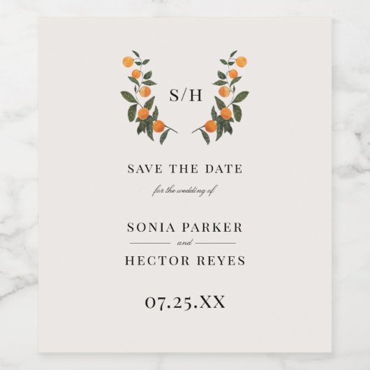 Citrus Wappen Monogram Weinetikett (Einzelnes Label)