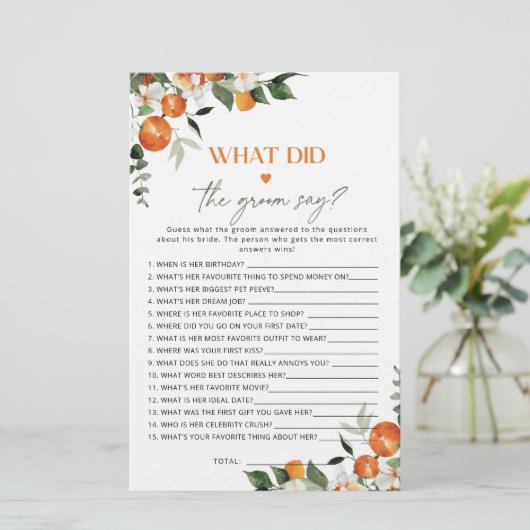 Citrus Was hat der Bräutigam gesagt Brautparty-Spi (Stehend Vorderseite)