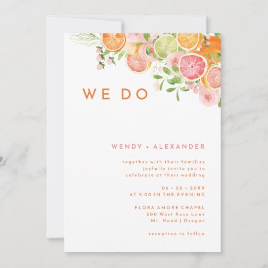 Citrus Wasserfarbe Wir machen alles in einer Hochz Einladung (Vorderseite)