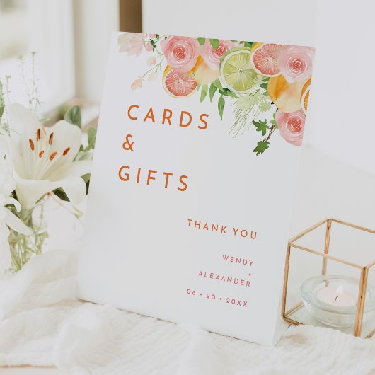 Citrus Watercolor Hochzeitskarten und Geschenke Sockelschild
