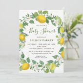 Citrus Watercolor Lemon Themed Baby Dusche Einladung (Stehend Vorderseite)