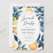 Citrus Watercolor Modern Blue Orange Birthday Einladung (Vorderseite)