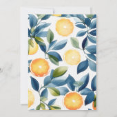 Citrus Watercolor Modern Blue Orange Birthday Einladung (Rückseite)