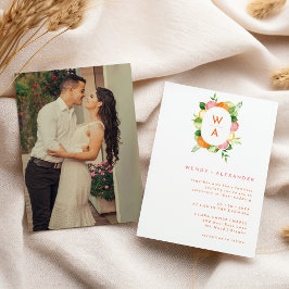 Citrus Watercolor Monogram Wappen Foto Hochzeit Einladung