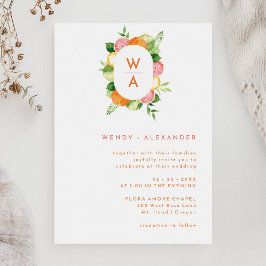 Citrus Watercolor Monogram Wappen Wedding Einladung