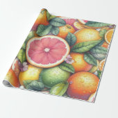 Citrus Watercolor Orange Frucht Botanischer Sommer Geschenkpapier (Ungerollt)