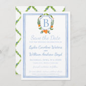 Citrus Watercolor Wappen, Chinoiserie Wedding Save The Date (Vorne/Hinten)