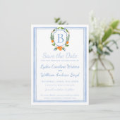 Citrus Watercolor Wappen, Chinoiserie Wedding Save The Date (Stehend Vorderseite)