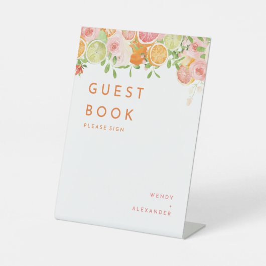Citrus Watercolor Wedding Guest Book Sockelschild (Vorderseite)