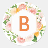 Citrus Watercolor Wedding Monogram Umschlag Aufkle Runder Aufkleber (Vorderseite)
