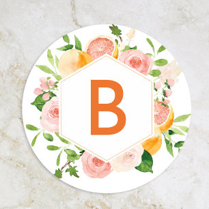 Citrus Watercolor Wedding Monogram Umschlag Aufkle Runder Aufkleber
