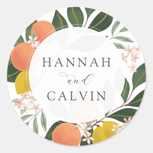 Citrus Wedding Classic Round Sticker (Vorderseite)