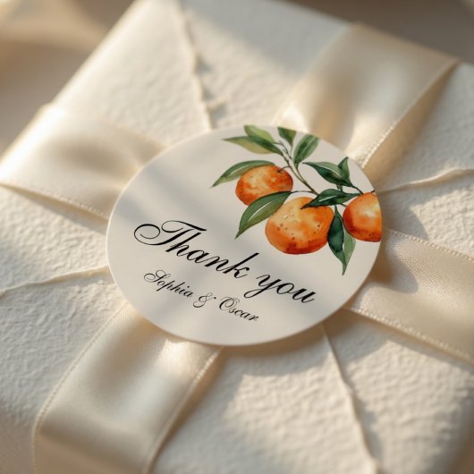 Citrus Wedding Thank You | Mediterranean Orange Runder Aufkleber