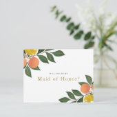 Citrus "Werden Sie meine Trauzeugin sein?" Vorschl Ankündigungspostkarte (Stehend Vorderseite)