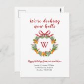 Citrus Wreath mit Monogram Holiday Moving Postkarte (Vorne/Hinten)