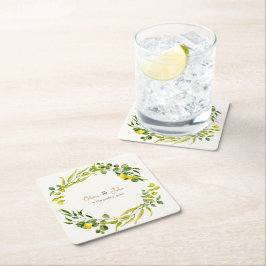 Citrus Yellow and Green Watercolor Lemon Wedding Rechteckiger Pappuntersetzer