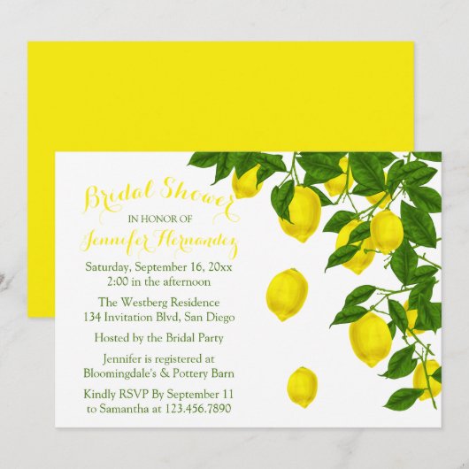 Citrus Yellow Brautparty Lemon & Green Wedding Einladung (Vorne/Hinten)