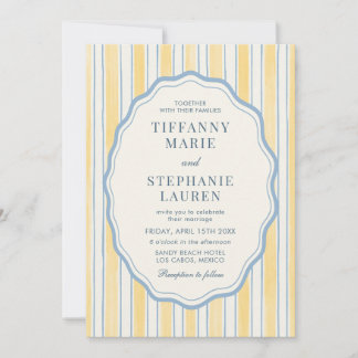 Citrus Yellow Elegant Modern Stripe Wedding Einladung