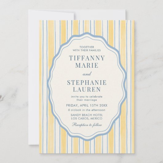 Citrus Yellow Elegant Modern Stripe Wedding Einladung (Vorderseite)