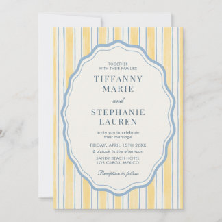 Citrus Yellow Elegant Modern Stripe Wedding Einladung