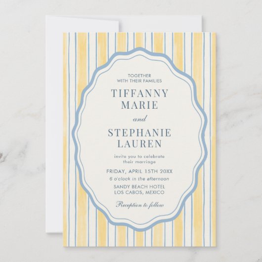 Citrus Yellow Elegant Modern Stripe Wedding Einladung (Vorderseite)
