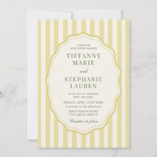 Citrus Yellow Elegant Modern Stripe Wedding Einladung