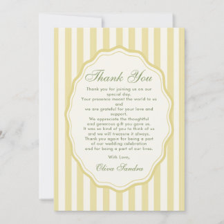 Citrus Yellow Elegant Stripe Wedding Dankeskarte