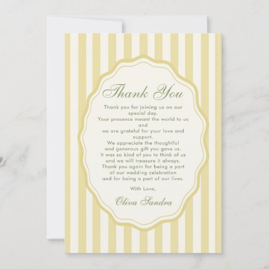 Citrus Yellow Elegant Stripe Wedding Dankeskarte (Vorderseite)