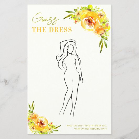 Citrus Yellow Floral Guess the Dress Shower Game (Vorderseite)