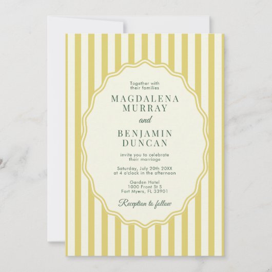 Citrus Yellow Green Elegant Modern Stripe Wedding Einladung (Vorderseite)