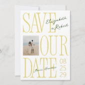 Citrus Yellow & Green Typography Stylish Wedding Save The Date (Vorderseite)