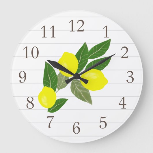Citrus Yellow Lemon Stripes Wall Clock Große Wanduhr (Vorderseite)
