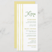 Citrus Yellow Stripe Handwriting Summer Wedding Menükarte (Vorne/Hinten)