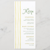 Citrus Yellow Stripe Handwriting Summer Wedding Menükarte (Vorderseite)