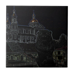 City Architecture Church Lion Sketch Fliese