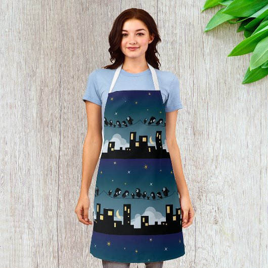 City Birds on a Wire Starry Sky Schürze