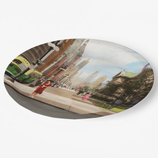 City - Chicago IL - The Magnificent Mile 1940 Pappteller (Schrägansicht)