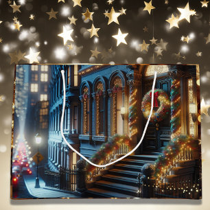 City Downtown Brownstone Gebäude Weihnachten Große Geschenktüte