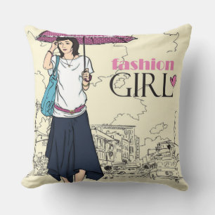 City Fashion Girl Decorative Kissen