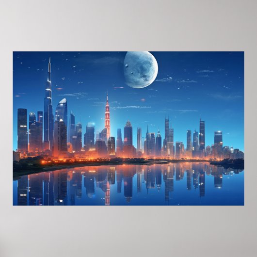 City Futuristic Moderne Landschaft Poster (Vorne)