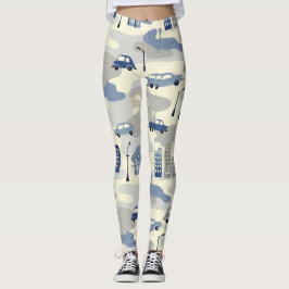 City Gebäude Street Lamps Camouflage Muster Leggings